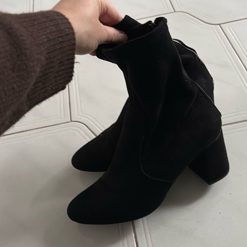 Lightly worn tight suede heeled booties